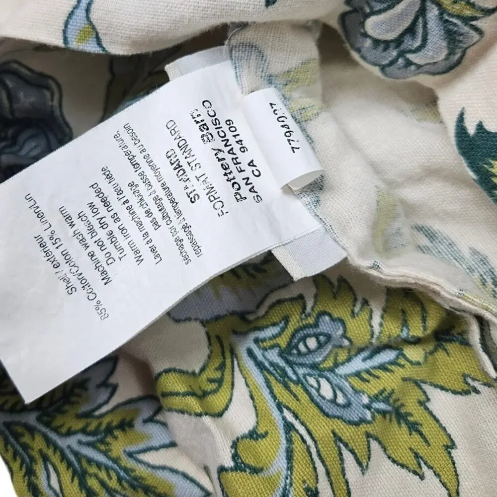 Pottery Barn Standard Pillow Cover Cotton Linen Blue Karala Flower Print India